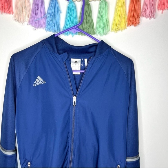 Adidas Navy Blue and Gray Grey Full Zip Up Long Sleeve Sporty Jacket Size Large - Picture 2 of 15